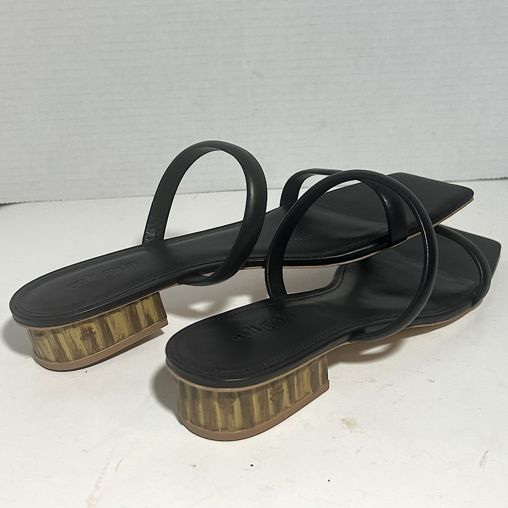New Cult Gaia Women's Liz Leather Bamboo Heel Sandals  Black Size 41.5 - Picture 7 of 15